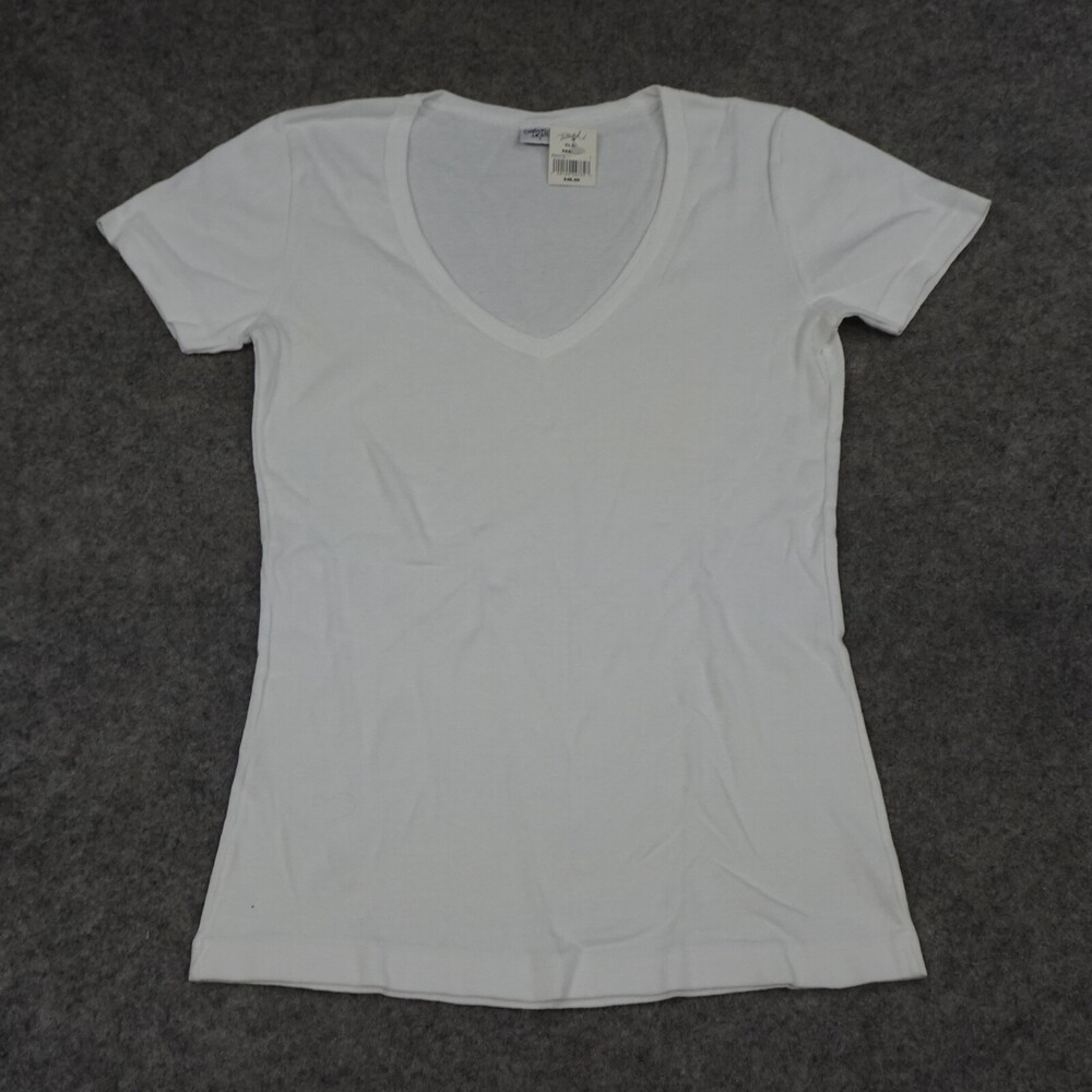 Christina Lehr Top 1 Regular Small Womens White Basic V Neck Short Sleeve Shirt